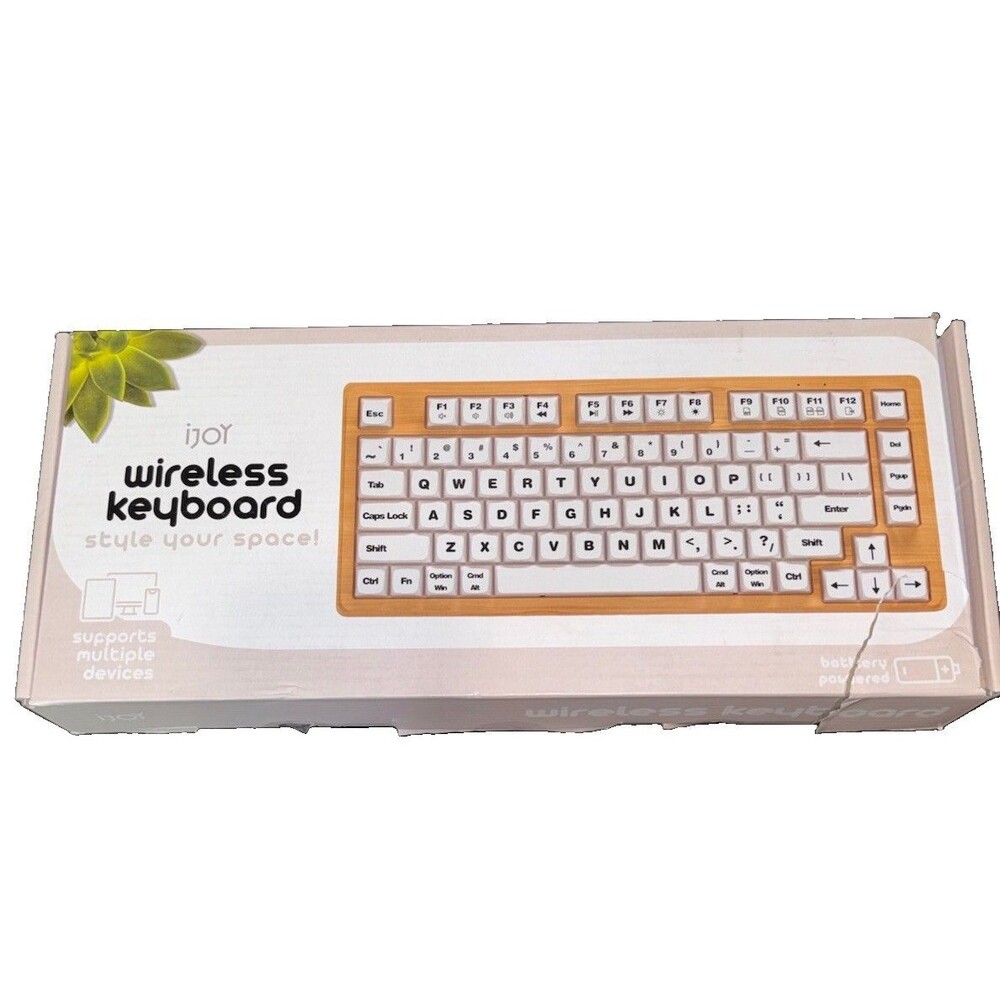 iJoy Wireless Keyboard Wood Style 82-Key USB 2.0 Multi-Device Open Box